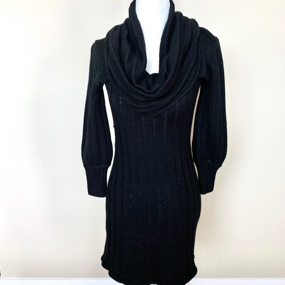 SOLD - BEBE Cowl Neck Bubble Sleeves Black DRESS - Picture 8 of 9